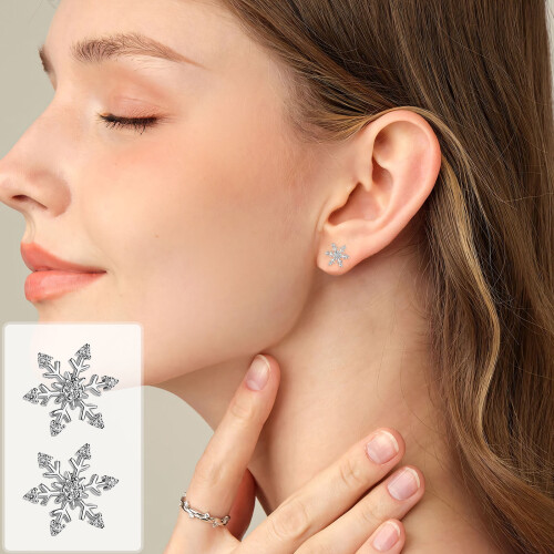 Sterling Silver Snowflake Stud Earrings Hypoallergenic 1