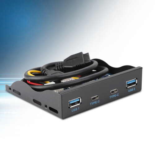 Aprimore sua experiência de desktop com nosso hub de painel frontal de 3,5 polegadas, com 2 portas USB 3.0 e 2 portas Type-C, compatível com o 1