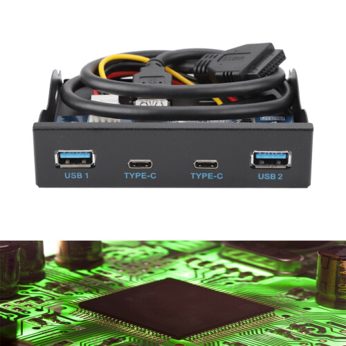 Aprimore sua experiência de desktop com nosso hub de painel frontal de 3,5 polegadas, com 2 portas USB 3.0 e 2 portas Type-C, compatível com o 2