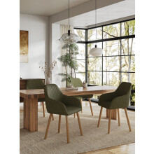 (Olive Green, Set of 2) GOEURVANT Modern Dining Chairs with Armrests, Nordic Fabric Accent Chair with Solid Wood Legs