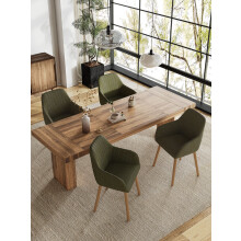 (Olive Green, Set of 4) GOEURVANT Modern Dining Chairs with Armrests, Nordic Fabric Accent Chair with Solid Wood Legs
