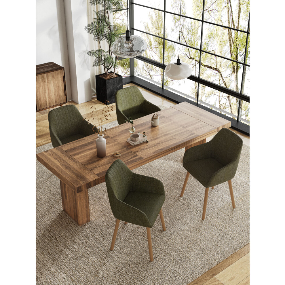 Photos - Chair GOEURVANT Modern Dining with Armrests, Nordic Fabric Accent Chair with Solid Wood Legs Green(Olive Green, Set of 4)