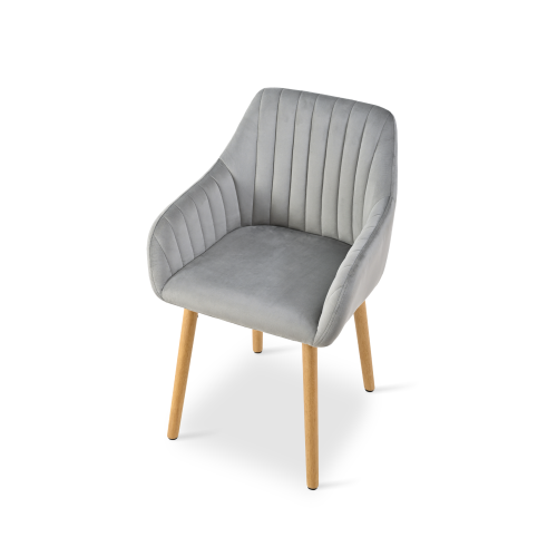 (Light Grey, Set of 2) GOEURVANT Velvet Dining Chairs with Armrests, Nordic Fabric Accent Chair with Solid Wood Legs 1