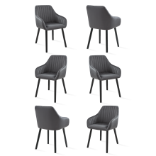 (Dark Grey, Set of 6) Velvet Fabric Dining Chairs with Armrests, Solid Wood Legs - GOEURVANT