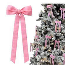 1PC Velvet Christmas Tree Bow, Vintage Rustic Ornament for Garland, Wreath, Gift Wrapping, 5.1"x8.7", Pink