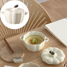 Bol citrouille en céramique, blanc laiteux, compatible avec les cocottes en fonte, mini bol à soupe pour Thanksgiving et Halloween