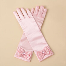 Girls Princess Gloves,Girl White Long Satin Princess Dress Up Diamonds Bows Gloves for Birthday,Wedding, Costume Party,Pink