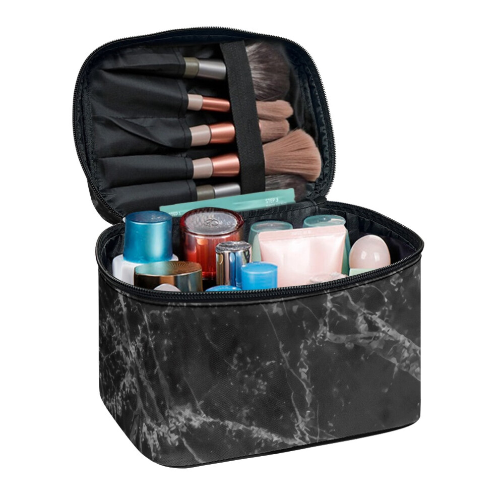 Grey Stone Texture Polyester Makeup Bag with Brush Slots, Large Capacity & Zipper â Compatible with All Cosmetics
