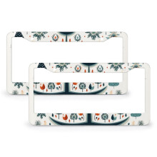 2 Pack Vintage Christmas Trees License Plate Frame Happy New Year Auto Car Accessories Tag Quality Aluminum Metal 2 Round Holes Fits All Car