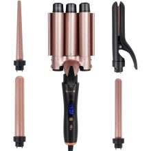 5-in-1 Hair Styler: Curling Wand, Flat Iron, Crimper, 3 Ceramic Curlers (0.35"-1.25"), Waver with Glove & Clip – Compatible with All Hair Types