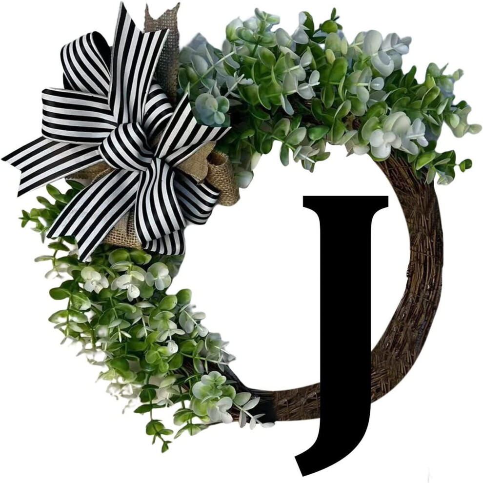 14" Personalized Farmhouse Door Wreath with Bow, Welcome Sign & Monogram – Spring/Summer Green, Compatible with Indoor/Outdoor Use