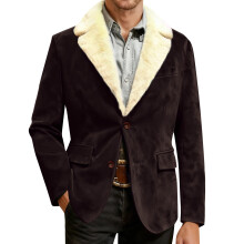 Men's Corduroy Blazer - Fleece-Lined Solid Color Warm Pocket Casual Suit Jacket, Coffee Brown, XXL