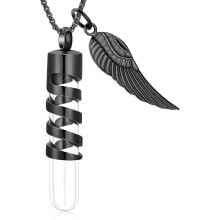 Clear Glass Tube Cremation Urn Jewelry Ashes Holder Urn Necklace for Ashes With Wings Keepsake Memorial Pendant Including Box/Fill Kits