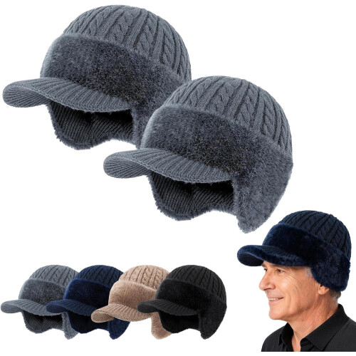 Baseball Beanie Fur-Lined Warm Knitted Hat with Ear Flaps