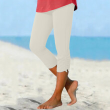 Women's Capri Leggings Beige Elastic Knee-Length Workout