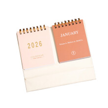 Small Desk Calendar 2026–2028, 12-Month Flip Calendar with Quotes, Twin-Wire Binding, 6.5"x4.7", Light Pink
