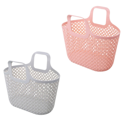 BESTONZON 2Pcs Hollow Plastic Bathroom Basket with Ergonomic Handle for Storage Use