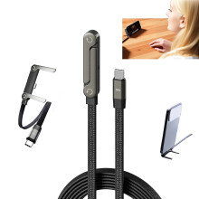 2-in-1 Invisible Holder Charger Cable with Stand, USB-C to USB-C 240W PD Fast Charging, 4.9FT, 360 Adjustable Metal Stand – Compatible with USB-C