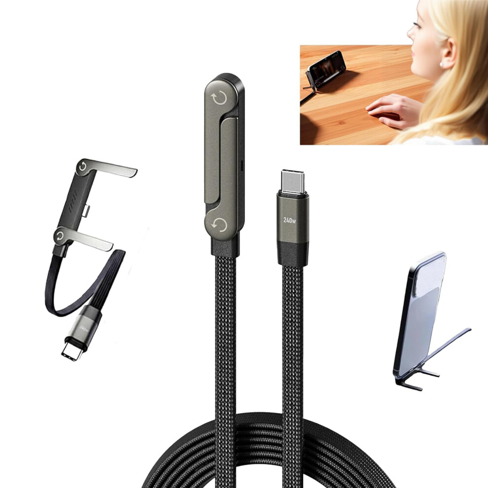 2-In-1 Invisible Holder Charger Cable With Stand, Usb-C To Usb-C 240W Pd Fast Charging, 4.9Ft, 360 Adjustable Metal Stand Â Compatible With Usb-C 9101399421528