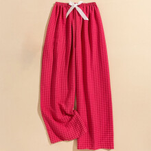 SYMOID Womens Casual High Waist Elastic Waistband Checkered Wide Leg Pants for Spring & Summer,Hot Pink,Size Free Size