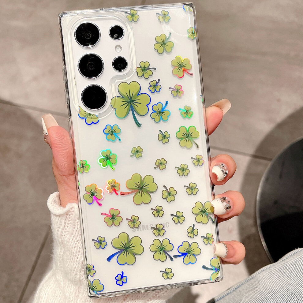 Case For Compatible With Samsung Galaxy S24 Ultra Case Clear With Design Slim Protective Soft Tpu Bumper Embossed Pattern,Shamrock 9485826730262