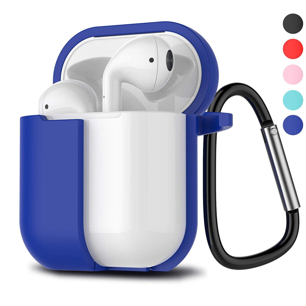 Blue Soft Silicone Case With Keychain For Compatible With Airpods 1St/2Nd Gen,