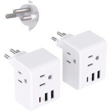 2-Pack Swiss Travel Plug Adapter w/ 3 Outlets & 3 USB Ports (1 USB-C), Type J, Compatible with US, Switzerland, Rwanda, Liechtenstein