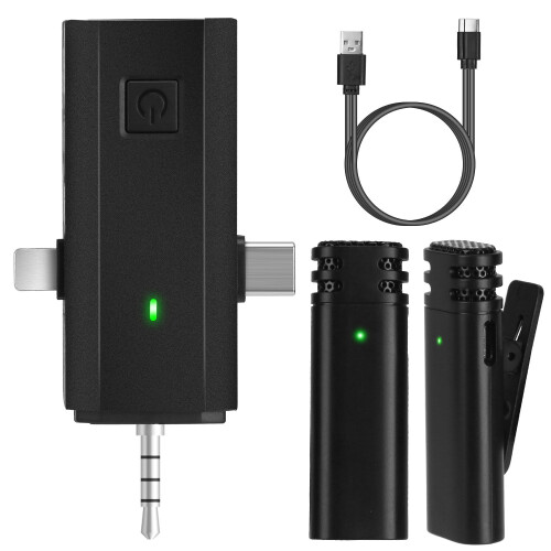 2-Pack Wireless Clip-On Mic with Charging Case, Compatible with Type-C iOS/PC, 6H Battery, 65.6FT Range