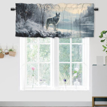 Winter Wolf Curtain Valance – Wildlife Lake Forest Snow Scene, Rod Pocket, 54x18 in, 1 Panel, Compatible with Standard Rods