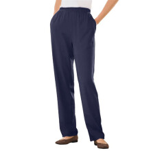 Casual Pants for Women Plus Size Straight Leg High Expandable Waist Polyester Pants with Pockets,Navy