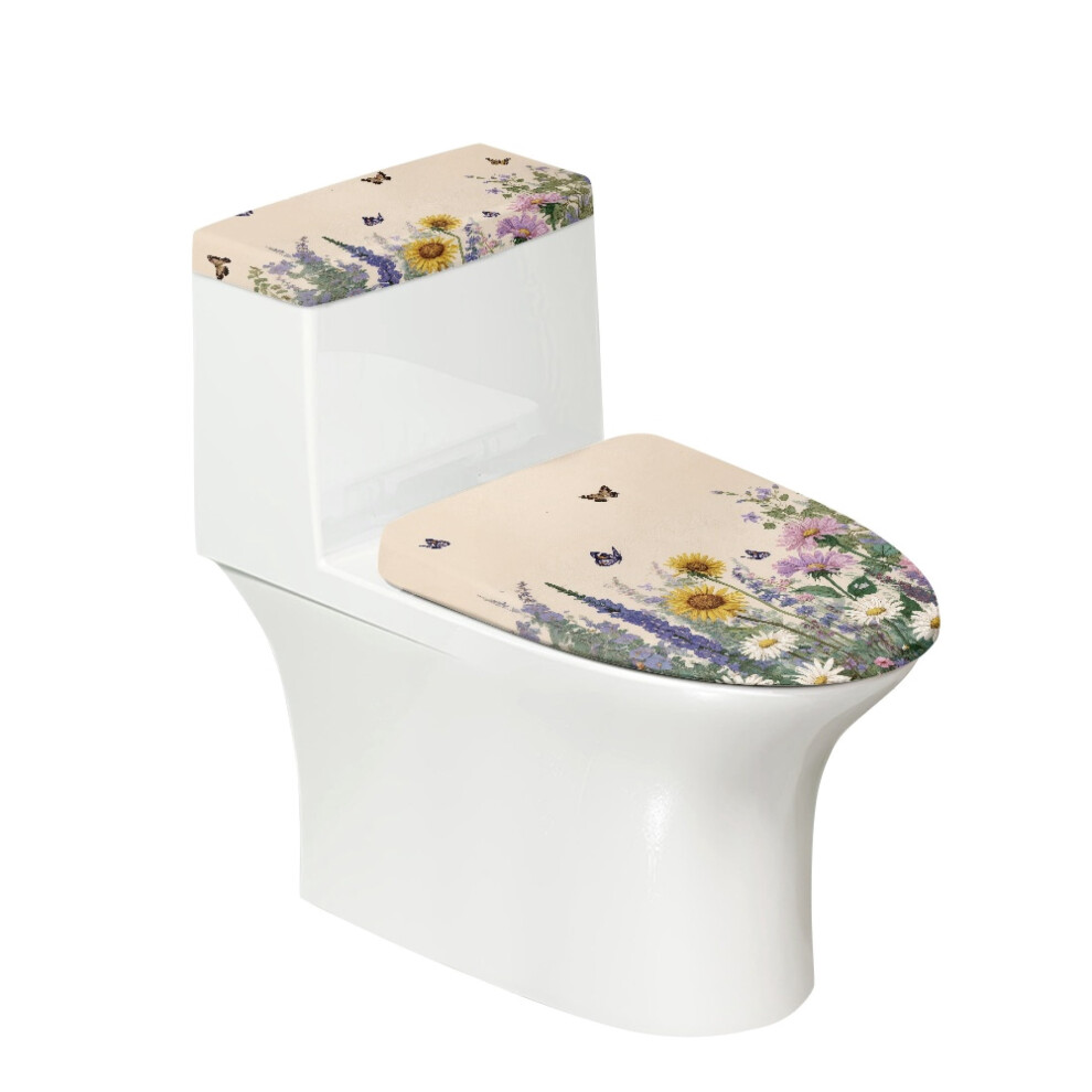 Butterfly Flowers Toilet Lid Cover With Elastic Edge 971050809182