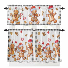 Christmas Kitchen Curtains Set, Watercolor Gingerbread Man Valance & Panels, 27.5x24in, 3-Piece, Rod Pocket, Compatible with Standard Rods