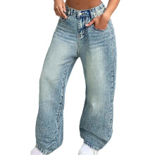 Washed High Waist Wide Leg Jeans for Young Ladies - Casual Comfortable Everyday Pants with Modern Minimalist Style