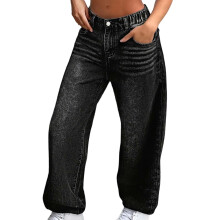 Washed High Waist Wide Leg Jeans for Young Ladies - Casual Comfortable Everyday Pants with Modern Minimalist Style