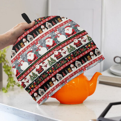 Capa para bule de Natal com estampa do Papai Noel, com alça para pendurar, grossa e resistente ao desbotamento, compatível com chaleiras padrão. 1