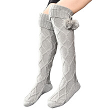 Autumn And Winter Knitted Socks Stacked Socks High Tube Over Knee Knitted Socks Wool Ball Over Knee Socks Breathable Long Tube Socks