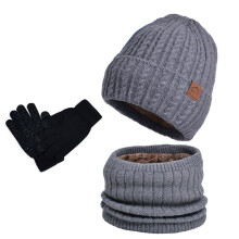 Winter Three Piece Knitted Hat Men's And Women's Hat Bib Gloves Ear Protectors Woolen Hat