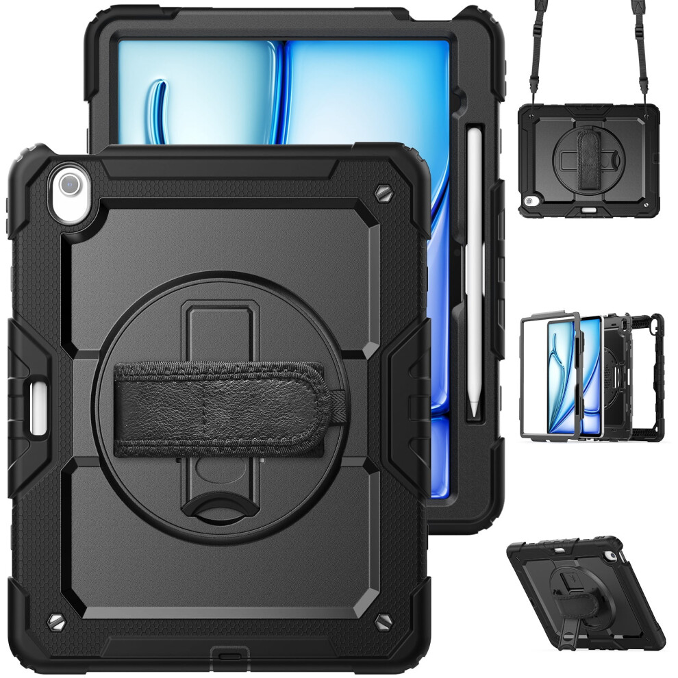 Full Body Case For Compatible With Ipad Air 13" (2025/2024): Shockproof 3-Layer, Screen Protector, 360 Stand, Pencil Holder, Hand/Shoulder Strap Â 9485826732488