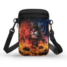 Tiger Split Face Flame Aura Reise-Umhängetasche mit verstellbarem Riemen für Erwachsene, ideal für Reisen und den täglichen Gebrauch, 4,33 x 1,97