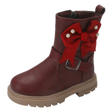 Girls Boots Children Thick Heeled Thick Soled Girls Mid Length Boots Fashionable Pearl Bow Children Short Boots for Toddler Kids Girls