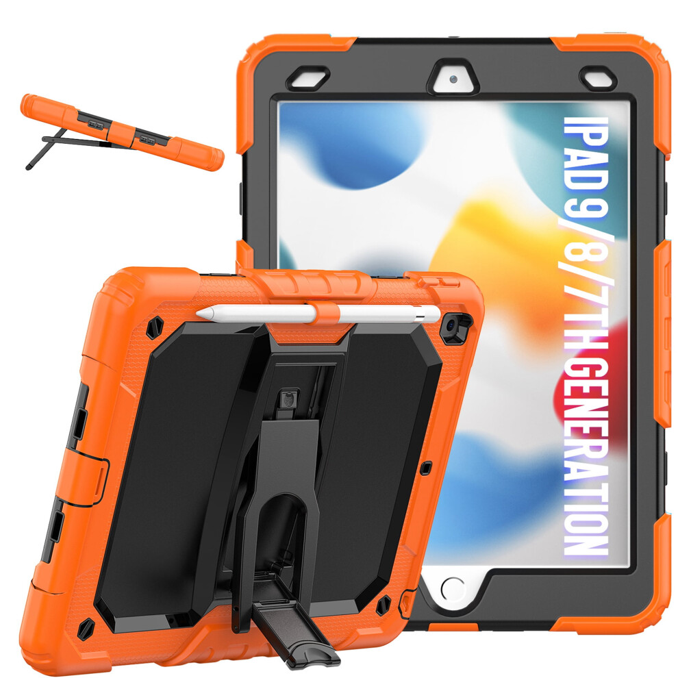 Shoulder Strap Case For Apple Ipad 9Th/8Th/7Th Gen 10.2" (2021), Shockproof 3-Layer Rubber Armor With Kickstand, Orange 9485826732808
