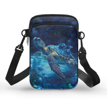 Umhängetasche mit Schildkröten- und Blumenmuster für Erwachsene, Polyester-Schultertasche mit doppellagigem Design