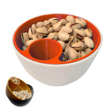 Bol double pour pistaches, bol de service pour apéritifs (cacahuètes, pistaches, cerises, edamames, fruits, bonbons à l'orange)