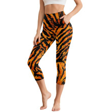 Zebra csíkos nyomtatott capri jóga leggings magas derekú jóganadrág nőknek sport edzőleggings zsebekkel, M