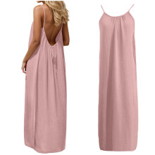 Women's Casual Sleeveless Backless Maxi Dress Pink