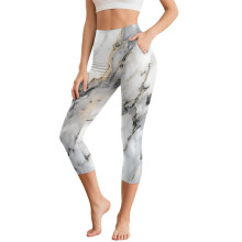 Marbled Printed Yoga Pants for Women High Waisted Capri Leggings Breathable Workout Leggings for Sports, 2XL