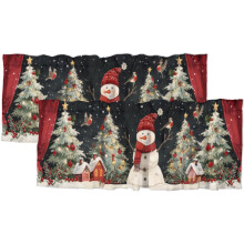 Christmas Curtains Valances, Snowman/Xmas Tree/Snowflake Design, 54x18 in, 2-Piece, Compatible with Home Decor
