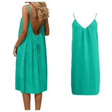 Women's backless V-neck spaghetti strap maxi dress green