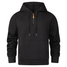 SYMOID Men's XL Black Half Zip Hoodie – 100% Polyester, Kangaroo Pocket, Metal-Tip Drawstring Hood, Ribbed Cuffs/Hem, Machine Washable
