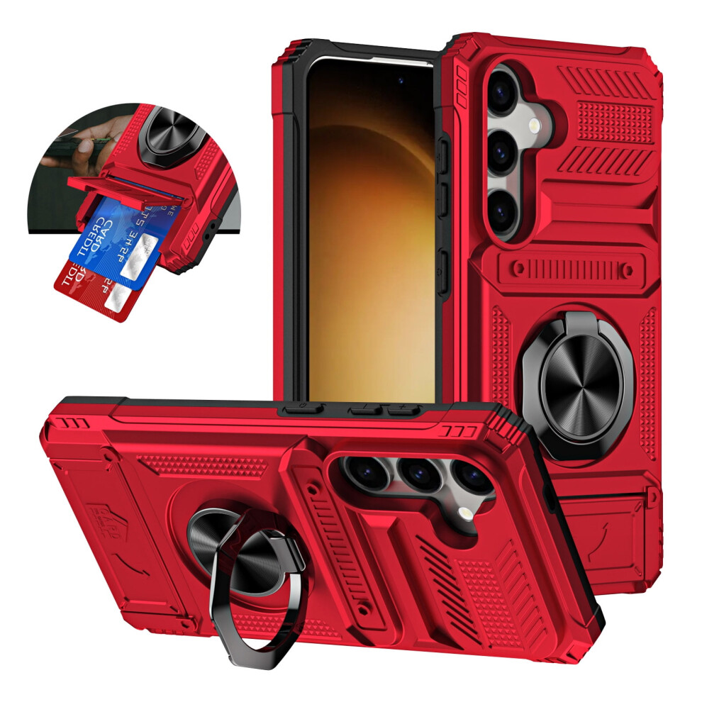 Compatible With Samsung Galaxy A15 5G Case Â Shockproof Rugged Military-Grade Drop Protection, Card Slots, Kickstand, Matte Tpu Hybrid Case, Red 9341593589277
